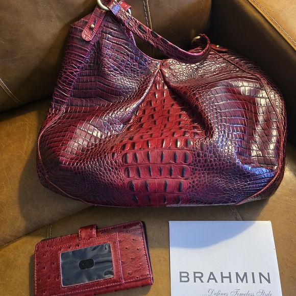 Brahmin Handbags - Brahmin Burgundy Crocodile Embossed Shoulder Bag